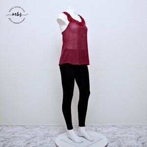 Free People Vintage Floral Laced Trim Sheer Mesh Sleeveless Round Neck Top